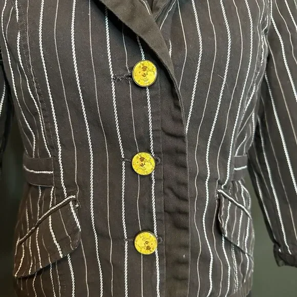 Roxy‎ Brown White Striped Cropped Blazer Jacket Y2K L Large - Picture 4 of 7